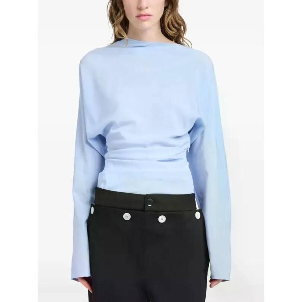 Proenza Schouler  Keegan Stretch Silk-Blend LS Top in Pale Blue 2